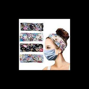 4pc Fashion headband with buttons for face mask